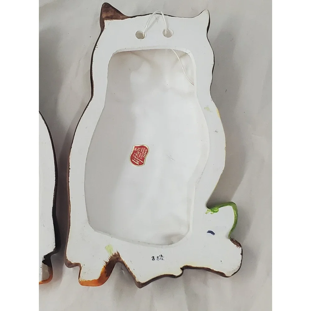 Vintage Lefton Ceramic Owl Wall Plaques‎ Set of 2 Brown Orange Yellow Japan 382